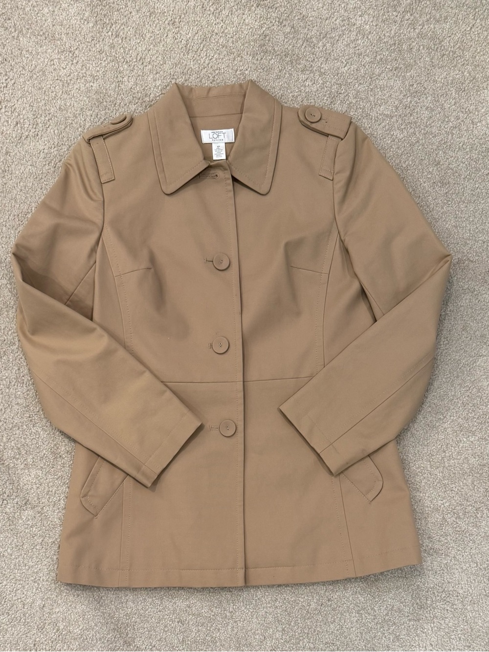 LOFT Tan Single-Breasted Trench Coat with Epaulets